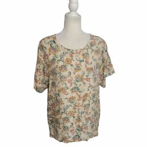 VINTAGE 90s floral blouse short‎ sleeve silk top L